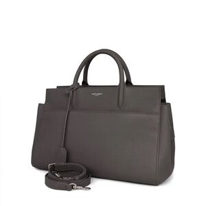 Saint Laurent Dark Gray Pebbled Leather Satchel with Strap
